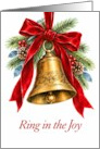 Christmas Bell with Red Bow and Evergreen card