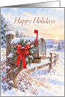 Christmas Happy Holidays Snowy Country Mailbox card