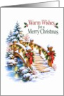 Christmas Snowy Footbridge With Evergreen Bows card