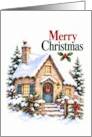 Christmas Snow Covered Stone Cottage card