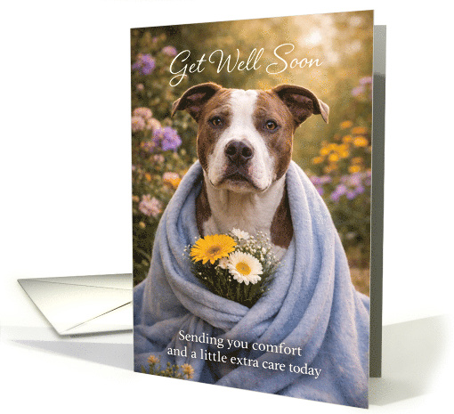 Get Well Pitbull Dog with Flowers in Garden card (1977918)