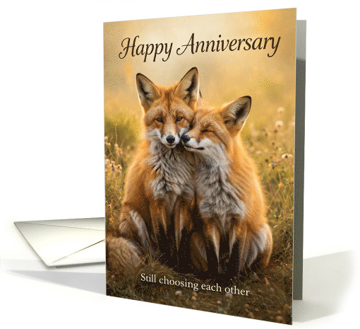 Anniversary with Loving Fox Pair in Golden Meadow for Spouse card