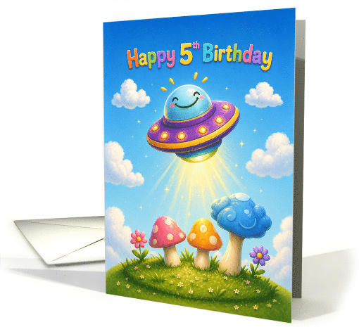 Birthday Happy 5th Smiling Spaceship Garden Adventure card (1980876)