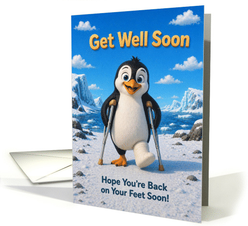 Get Well Penguin on Crutches Arctic Recovery card (1980980)