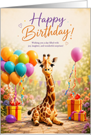 Birthday Wishes From a Giraffe with Gifts and Balloons for Kids