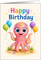 Birthday Cute Pink Octopus With Balloons for Kids