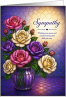 Sympathy Stained Glass Effect Roses In Purple Vase