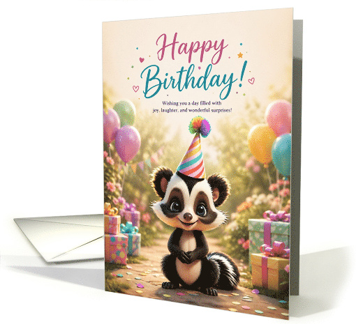 Birthday Cute Party Skunk with Balloons and Gifts card (1983648)
