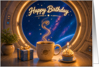 Birthday Cosmic Coffee and Cupcake by Space Window