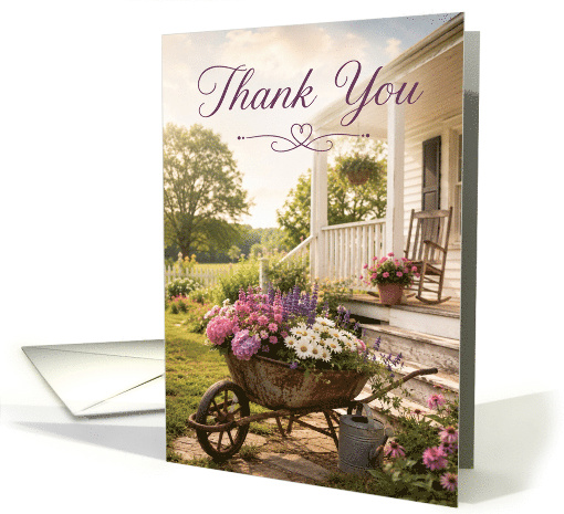 Thank You Rustic Wheelbarrow Flower Garden Porch card (1985316)