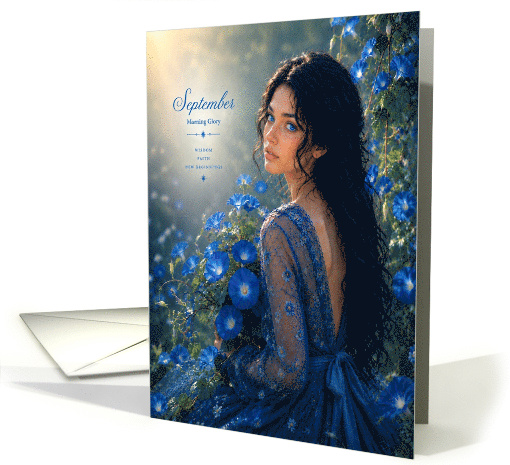 Birthday September Blue Morning Glory Floral Portrait card (1985328)