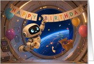 Birthday Floating Robot Decorating Space Station