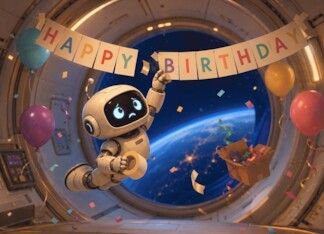 Birthday Floating Robot Decorating Space Station
