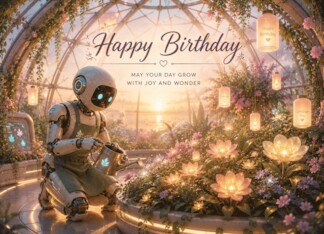 Birthday Garden Robot Watering Glowing Flowers