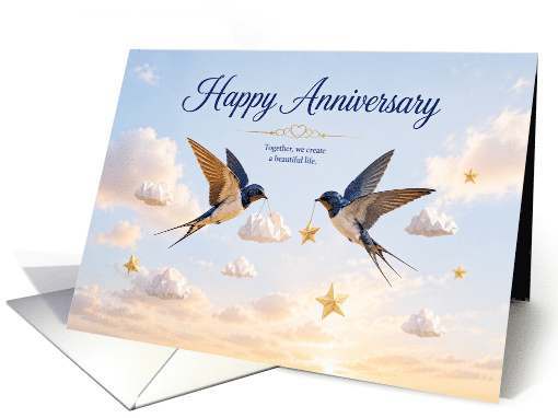Anniversary Swallows Carrying Stars for Spouse card (1987772)