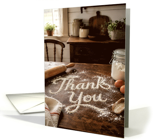 Thank You Flour Script on Rustic Baking Table card (1988224)