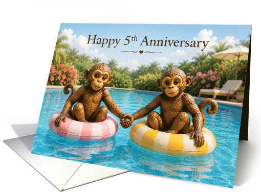 5th Anniversary Monkeys Holding Hands for Spouse card (1988964)