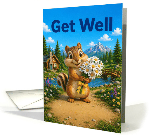 Get Well Chipmunk with Daisy Bouquet card (1989014)