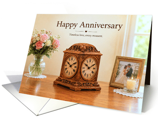 Anniversary Antique Clock with Roses for Spouse card (1989024)