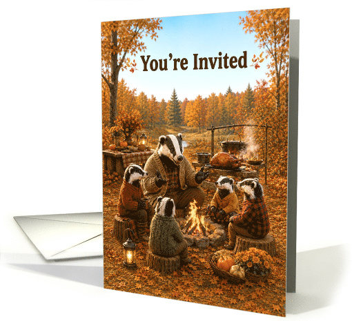 Thanksgiving Invitation Badger Family Campfire Feast card (1989900)
