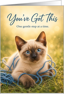 Encouragement Siamese Kitten Tangled In Blue Yarn card