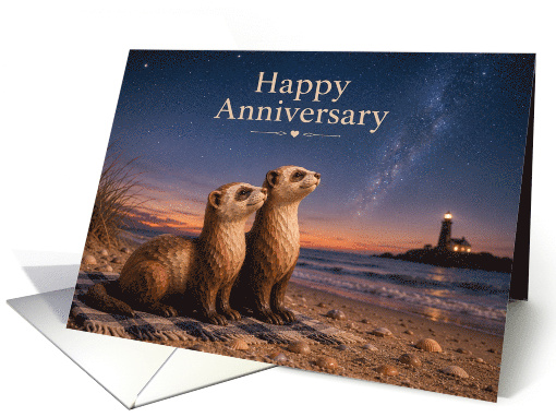 Anniversary Otter Couple On Beach for Spouse card (1990180)