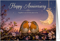 Anniversary Robin Couple Beneath Moon for Spouse card