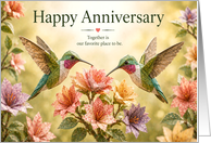 Anniversary Hummingbirds Among Blooming Flowers for Spouse card