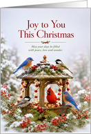 Christmas Bird Feeder with Cardinals and Bluebirds card
