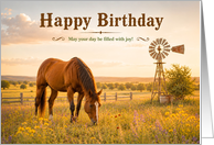 Birthday Grazing Horse in a Wildflower Meadow