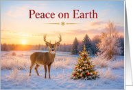 Christmas Buck Beside Decorated Tree card