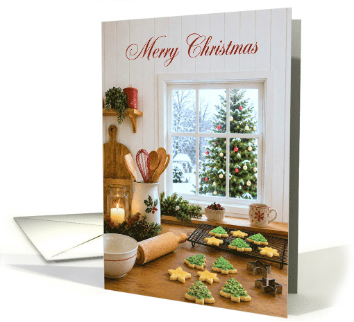 Christmas Window View with Holiday Cookie Baking card (1992386)