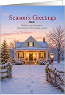 Christmas Snowy Cottage with Footprints to Front Porch card