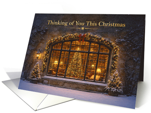 Christmas Library Window with Decorated Tree card (1993240)