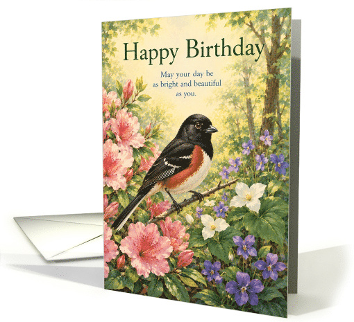 Birthday Spotted Towhee Among Azaleas and Trilliums card (1994988)