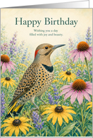 Birthday Northern Flicker with Coneflowers card