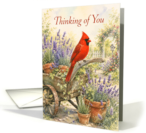 Thinking of You Cardinal on Rustic Garden Cart card (1995762)