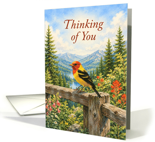 Thinking of You Western Tanager in Mountain Wildflowers card (1996504)