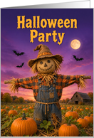 Halloween Invitation Scarecrow in Pumpkin Patch card