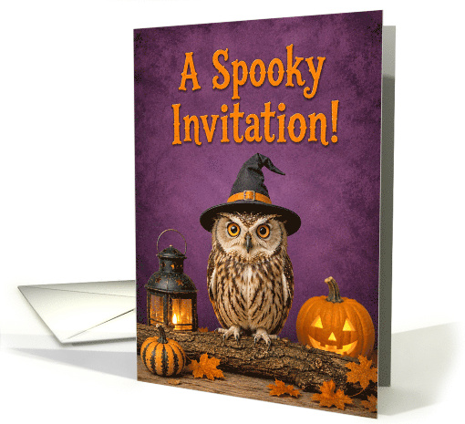 Halloween Invitation Witch Owl with Glowing Pumpkin card (1996734)