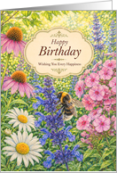 Birthday Bumblebee Among Colorful Garden Flowers card