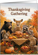 Thanksgiving Invitation Animals Gather Around Autumn Feast