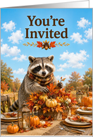 Thanksgiving Invitation Raccoon Decorating Autumn Dinner Table