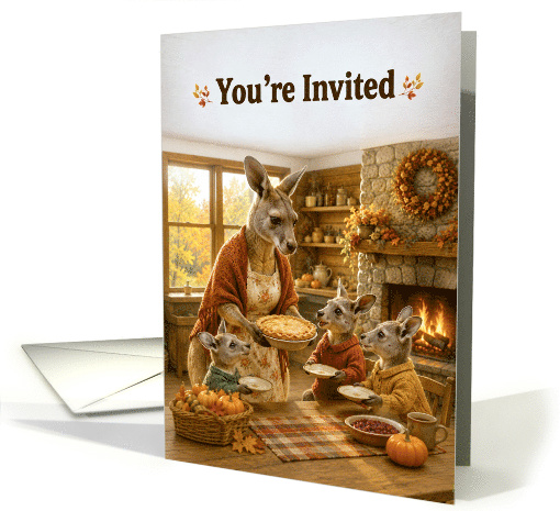 Thanksgiving Invitation Kangaroo Family Sharing Pie card (1999008)