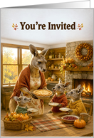 Thanksgiving Invitation Kangaroo Family Sharing Pie