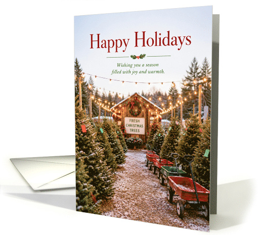 Happy Holidays Christmas Tree Farm With Festive Wagons card (1999218)