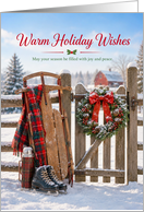 Holiday Wishes Winter Sled and Christmas Wreath card