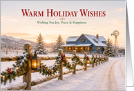 Christmas Warm Holiday Wishes at a Snowy Mountain Farm card