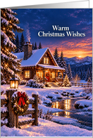 Christmas Warm Christmas Wishes Snowy Mountain Cabin card