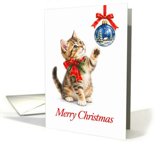 Christmas Kitten Reaching for Winter Scene Ornament card (2000746)